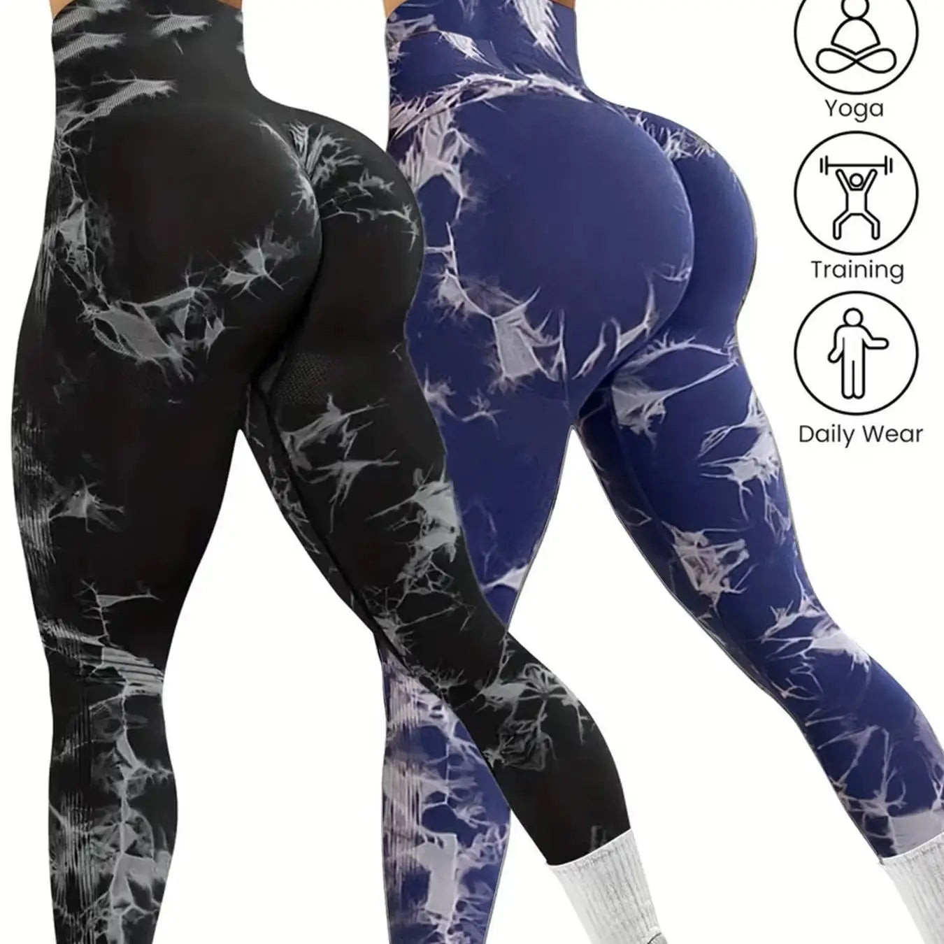 Women's 2pcs Tie Dye Seamless Yoga Leggings High Stretch Comfort Fit Athletic Pants for Gym Home Workouts
