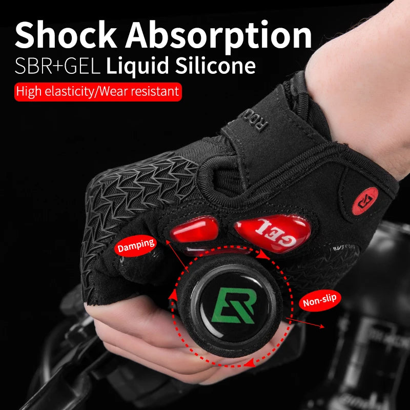 Rockbros Half Finger Cycling Gloves for Men and Women with Anti Slip Gel Pad Breathable Design for Motorcycle MTB and Road Biking
