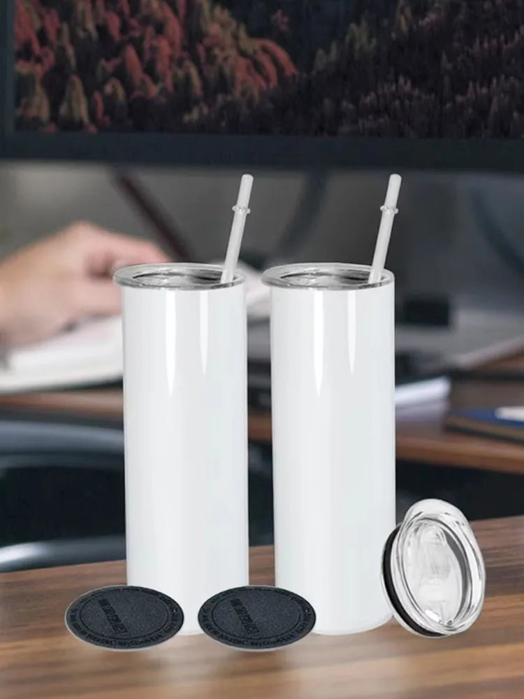25pcs Pack 20oz Double Wall Stainless Steel Insulation Sublimation White Tumbler with Plastic Straw and Rubber Bottom Wang