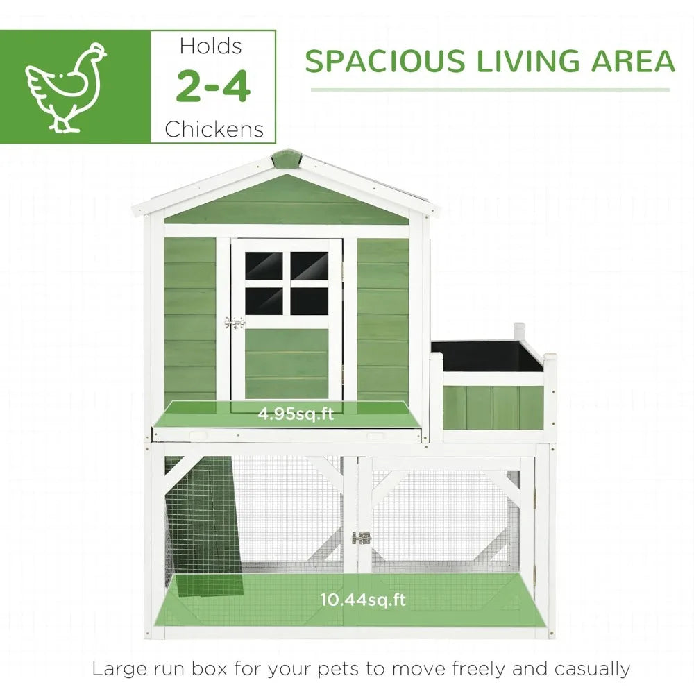 49" Small Chicken Coop Hen House with Garden Space, Chicken House Outdoor Run Cage with Weather Protection, 2-4 Birds, Green