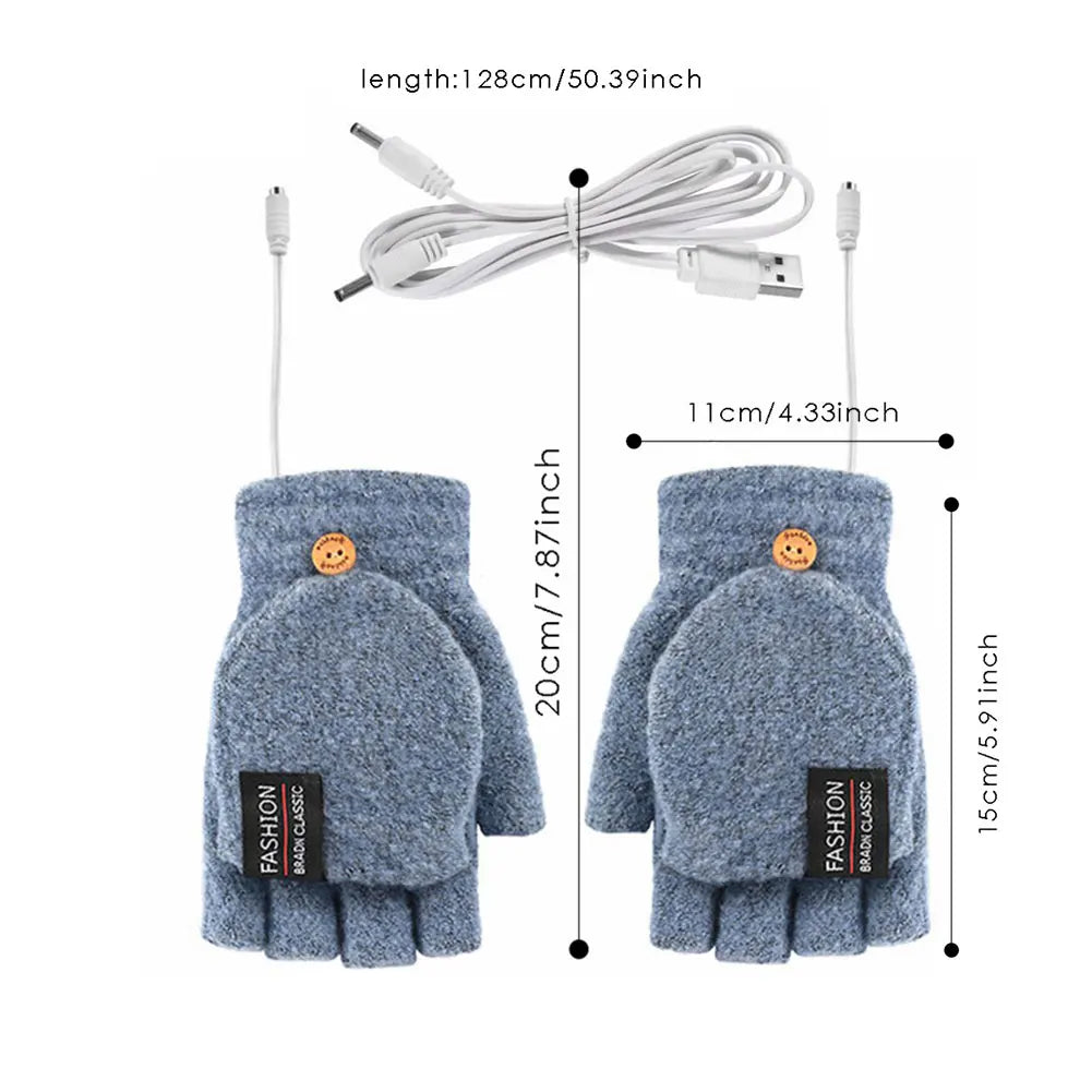 Touchscreen Heating Gloves Rechargeable Winter Warm USB Electric Heated Gloves Fingerless Hand Warmer Thermal for Skiing Gloves