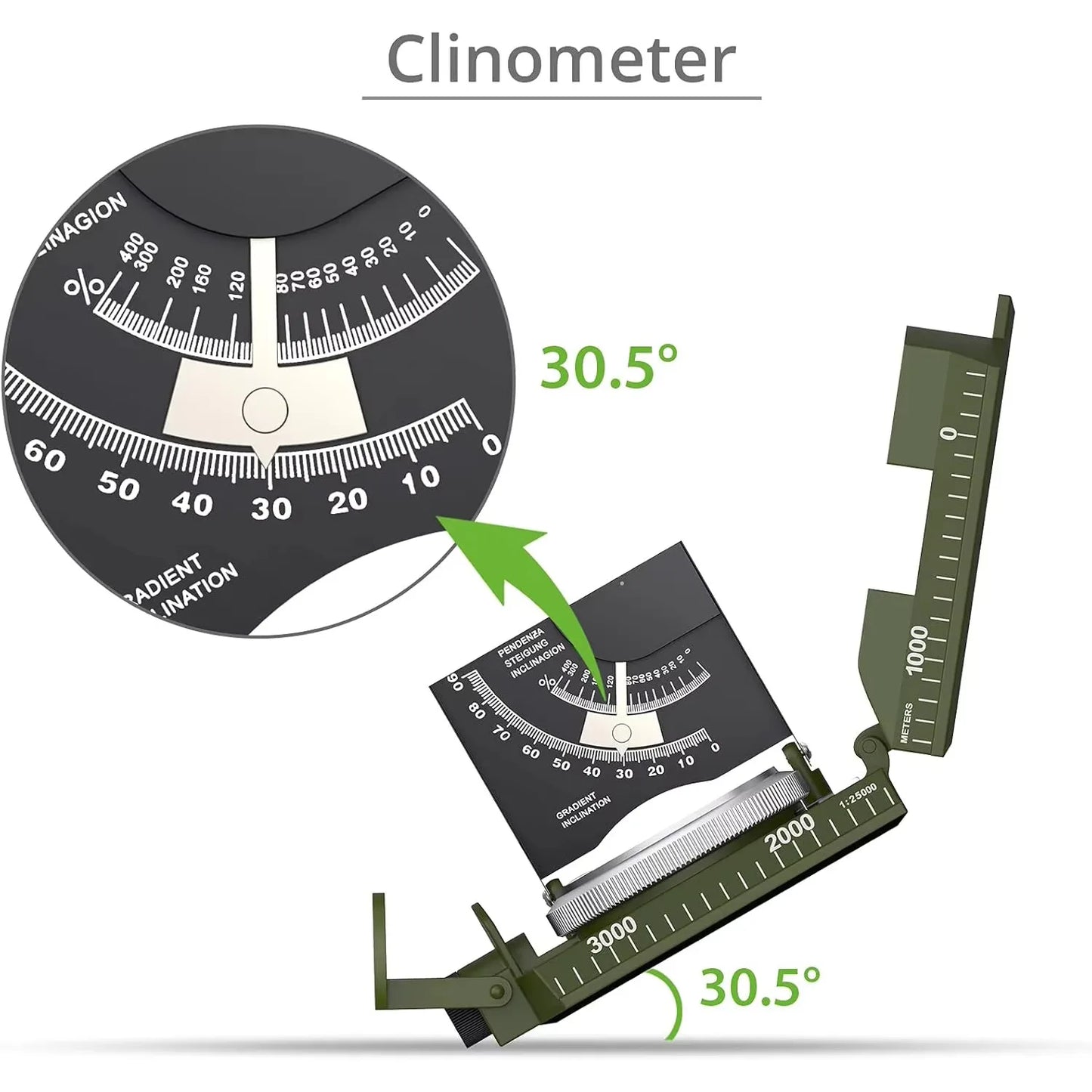 Professional Lensatic Compass Metal Waterproof IP65 Compass Sighting Clinometer with Carry Bag for Camping Outdoor Activities
