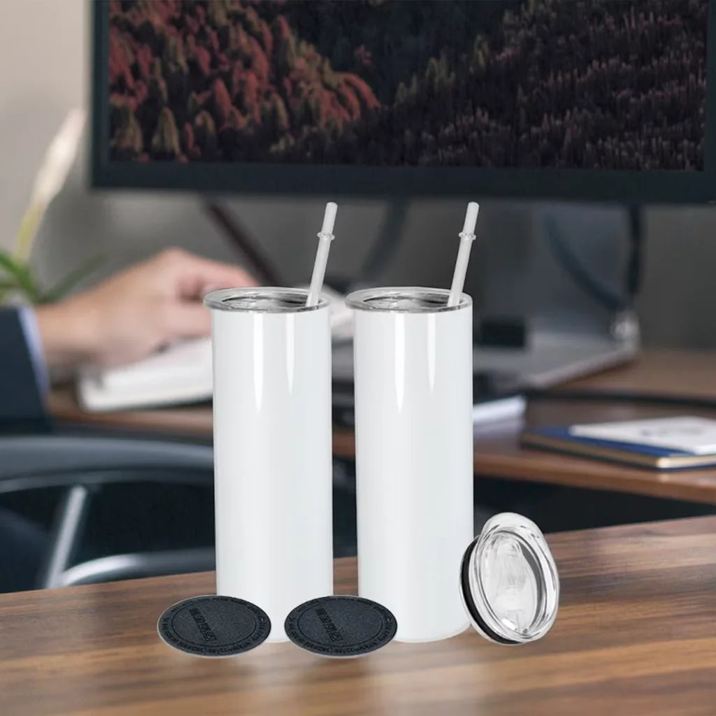 25pcs Pack 20oz Double Wall Stainless Steel Insulation Sublimation White Tumbler with Plastic Straw and Rubber Bottom Wang