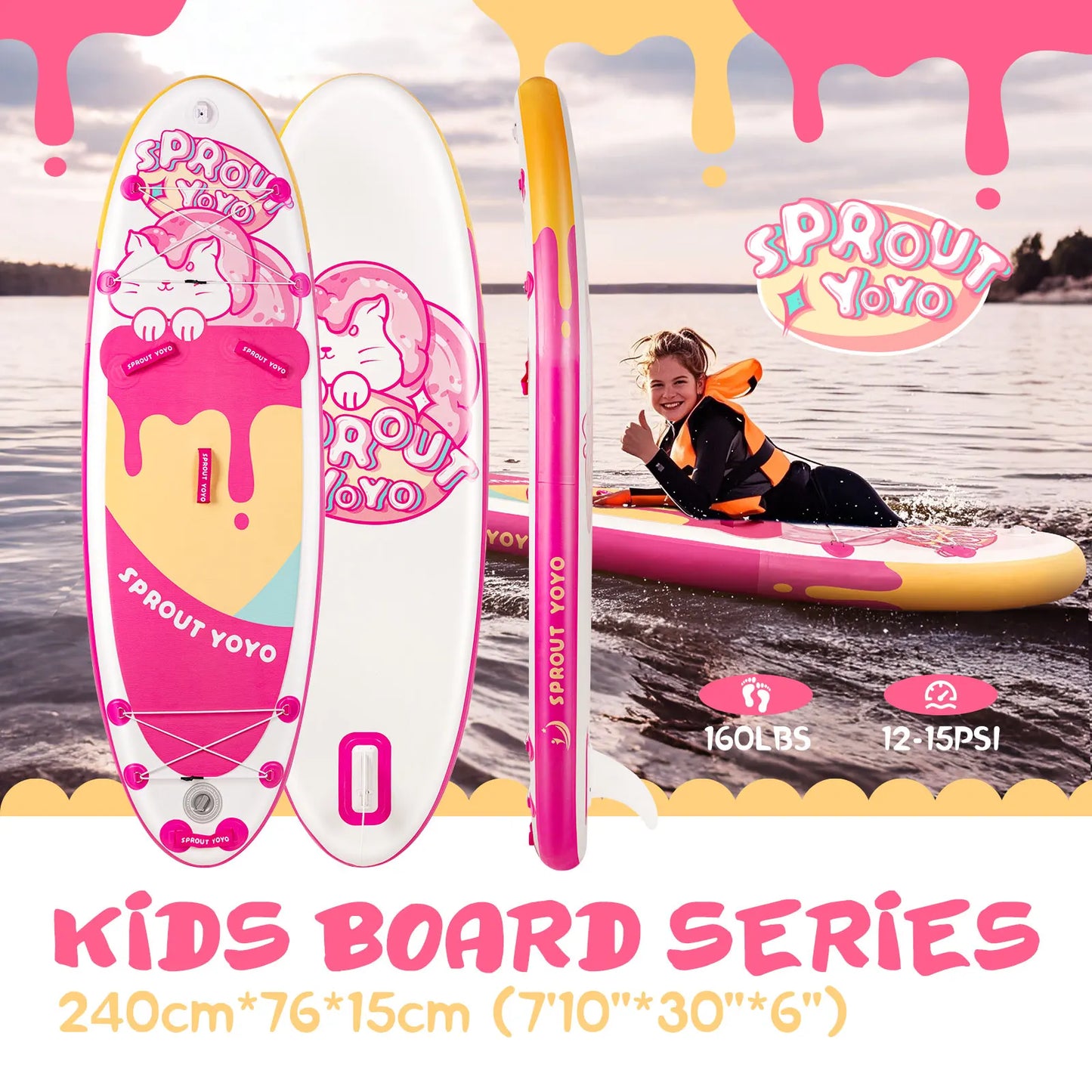 Spatium Kids Stand Up Paddle Board with Inflatable SUP Accessories Wide Stable Design Inflatable Paddle Board for Kids and Youth