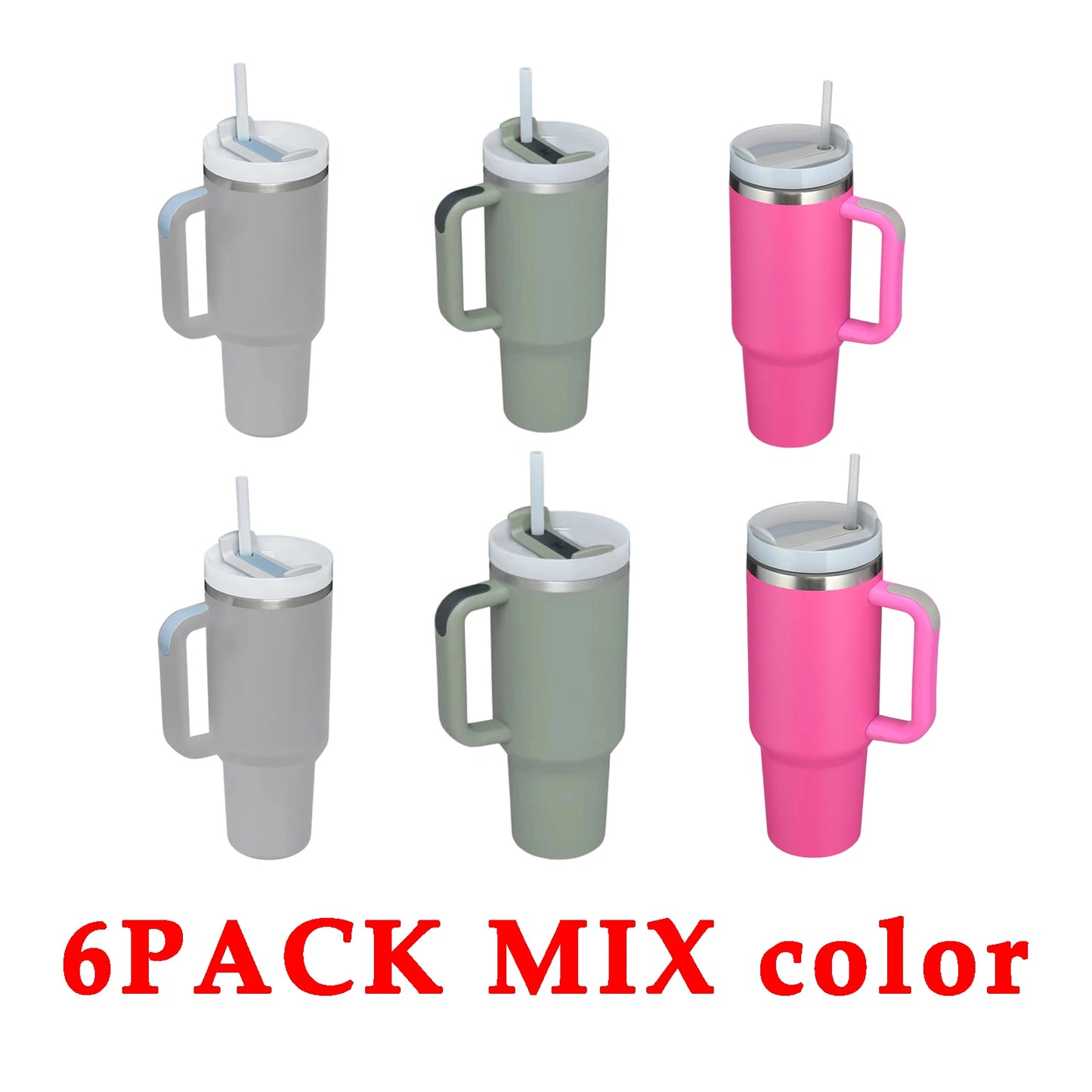 6 Pack US Warehouse 40 Ounce Stainless Steel Double Wall Tumbler with Handle Eco-Friendly and Dishwasher Safe