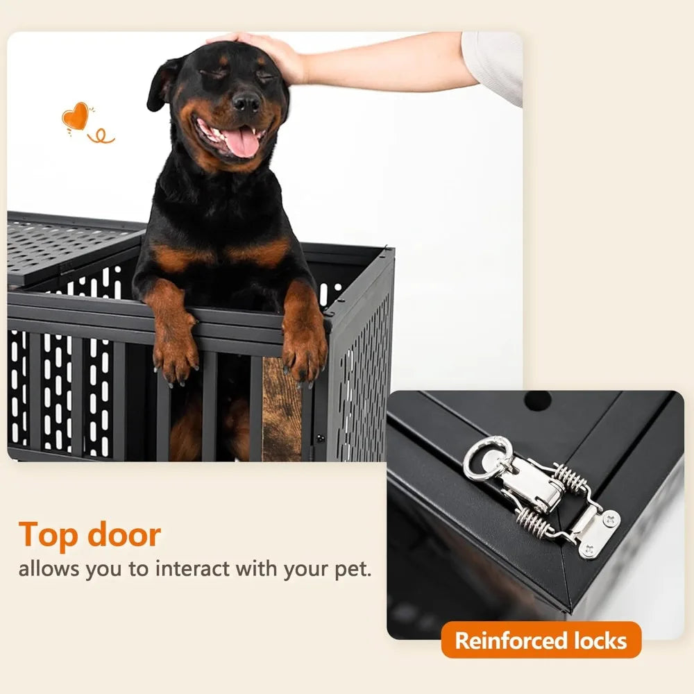 Sturdy 42-inch Dog Crate for Large and Medium Breeds, Secure and Durable Kennel for Anxious Dogs, Rustic Brown Indoor Pet Cage