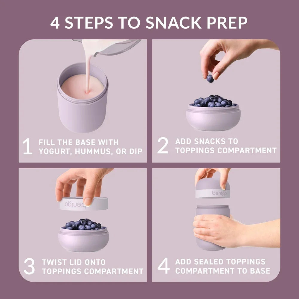 Leakproof Snack Cup with Two Compartments On-the-Go Snacks Dip and Yogurt Safe Microwave and Dishwasher Modern Design