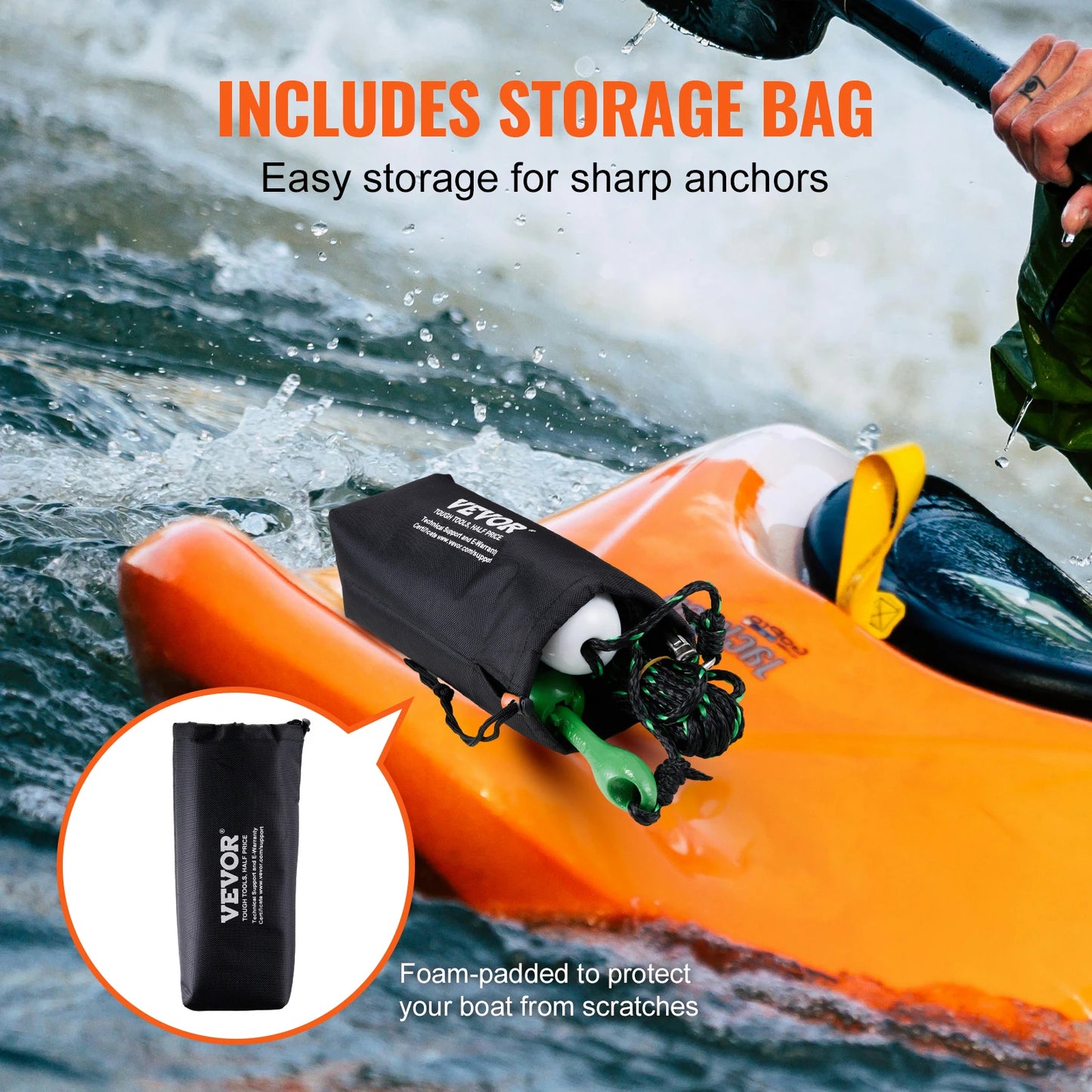 SucceBuy Kayak Anchor Kit 3.5 lb Paddle Board Anchor with 26.2 ft Rope Buoy and Storage Bag