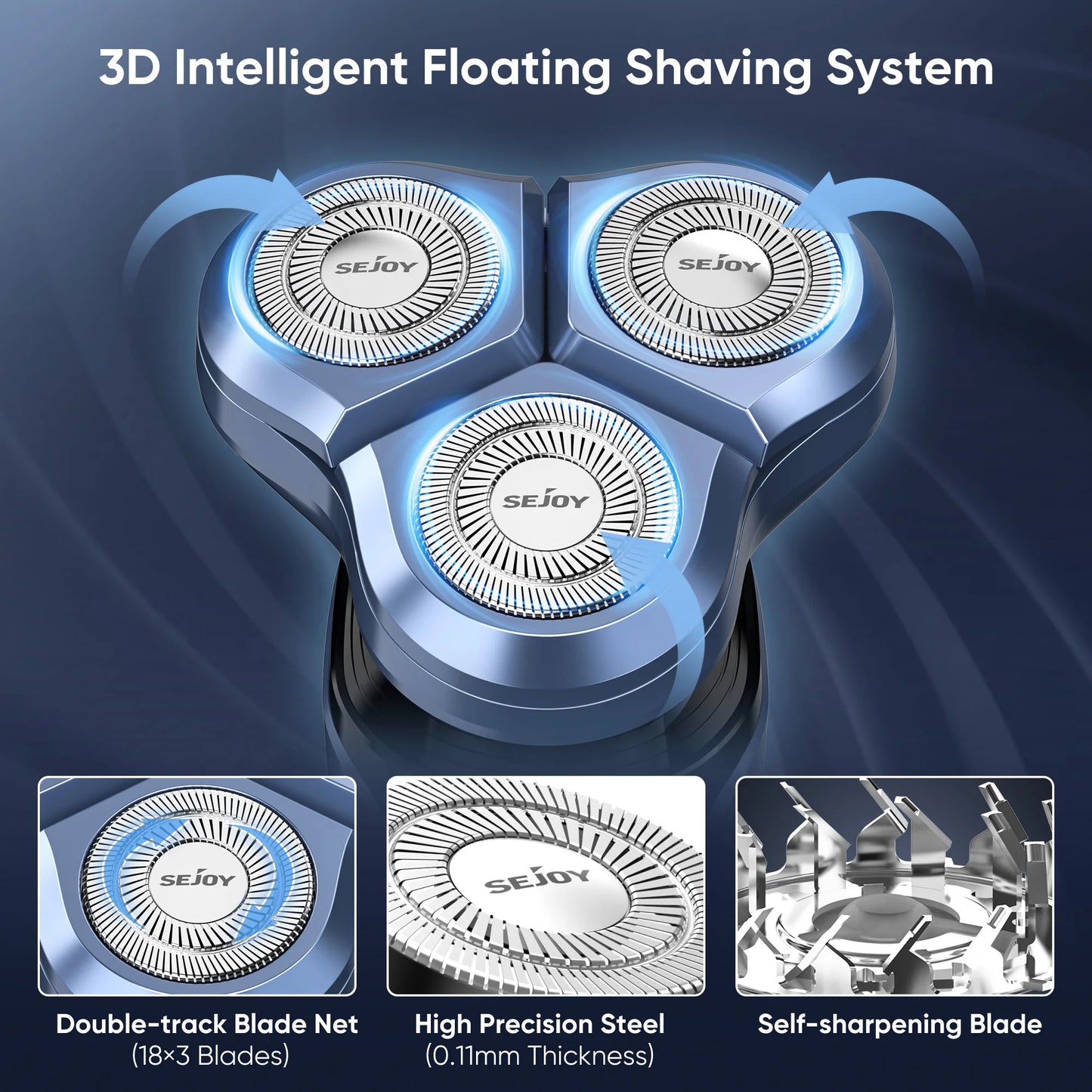 SEJOY Rotary Electric Shaver Kit Rechargeable Multi-function Beard Shaving Nose Hair Trimmer Three-head Floating Razor