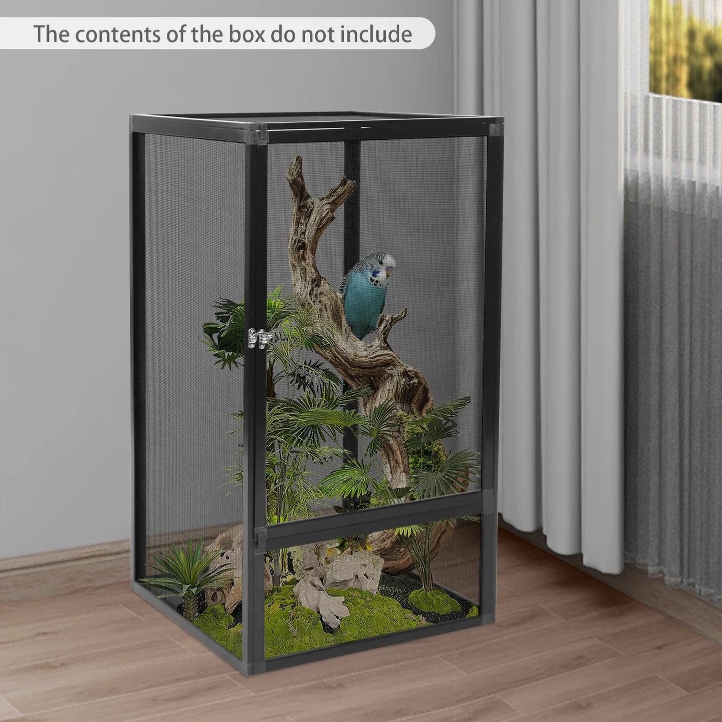 Reptile Terrarium, Enclosure w/Fine Mesh Ventilation, Removable Top, Escape-Proof Locking Latch for Lizards/Snakes/Insects