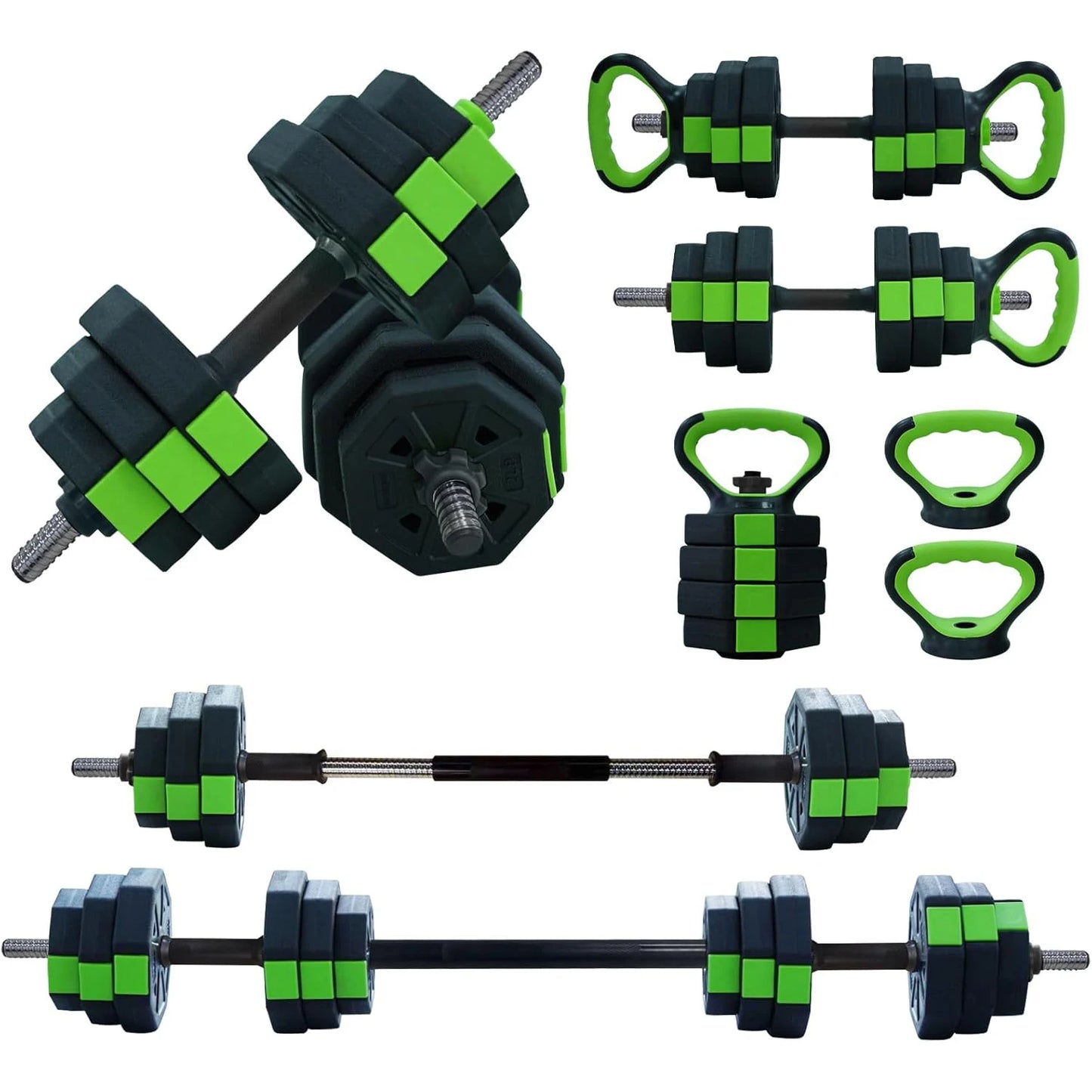4 in 1 Adjustable Dumbbell Set,44lbs Weight Set with Iron Handle Used as Kettlebell, Barbell, Push up Stand for Home Gym,Octagon