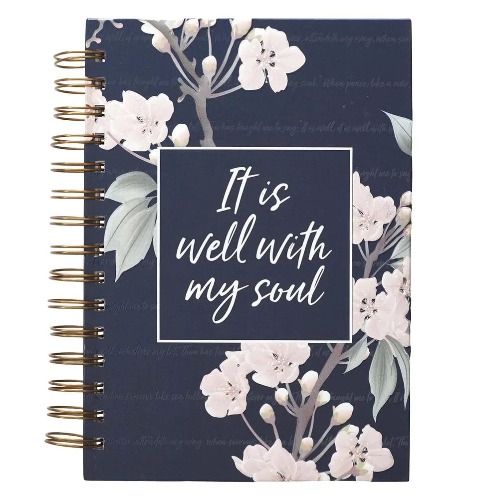 Inspirational Spiral Journal Large Hardcover 192 Lined Pages Embossed Design UV Varnished Silver Foil It Is Well With My Soul