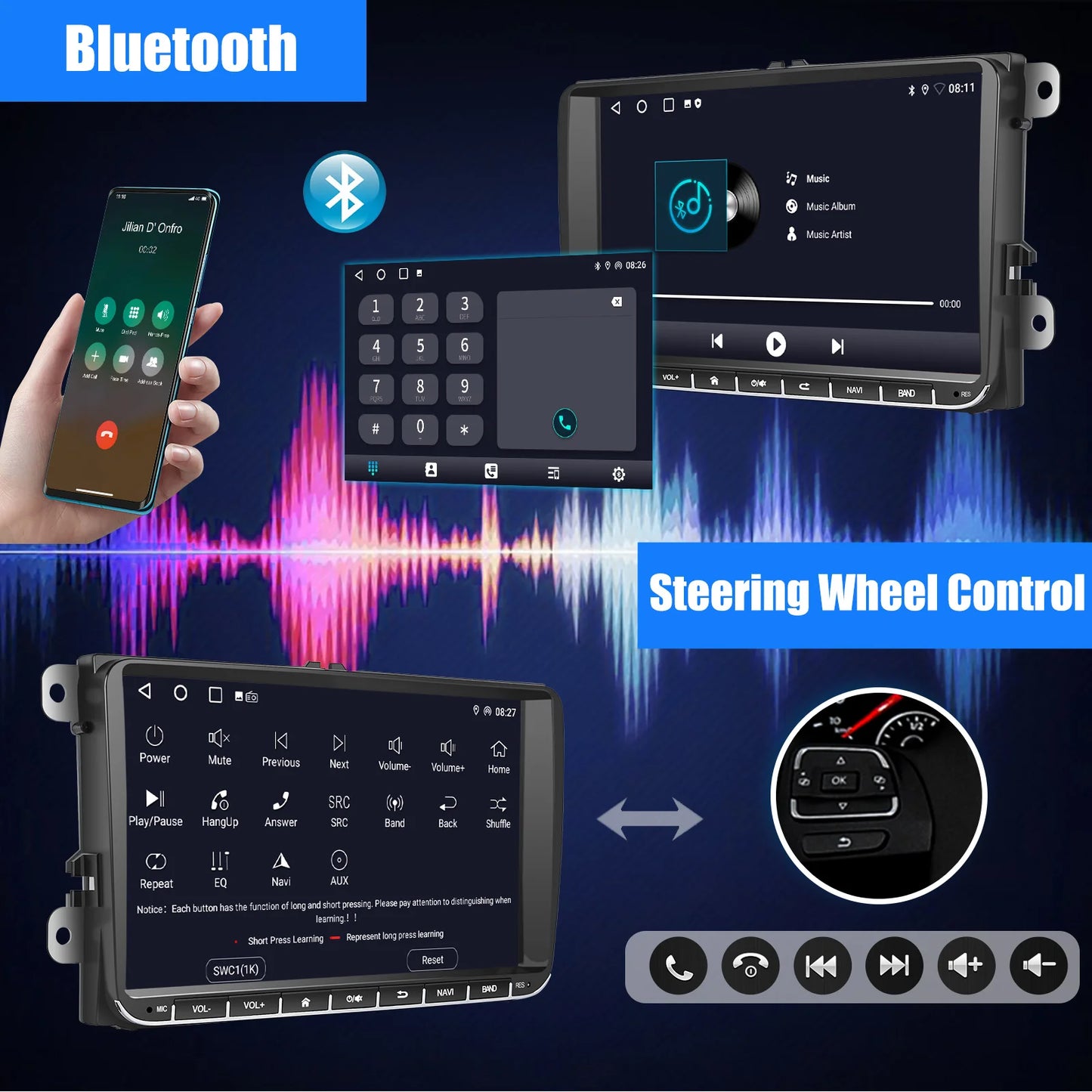 9" Android 14 4G+64G Wireless Carplay Car Stereo GPS NAVI WIFI RDS FM BT EQ for VW Golf 5 6 Passat Polo Touran Tiguan Caddy EOS