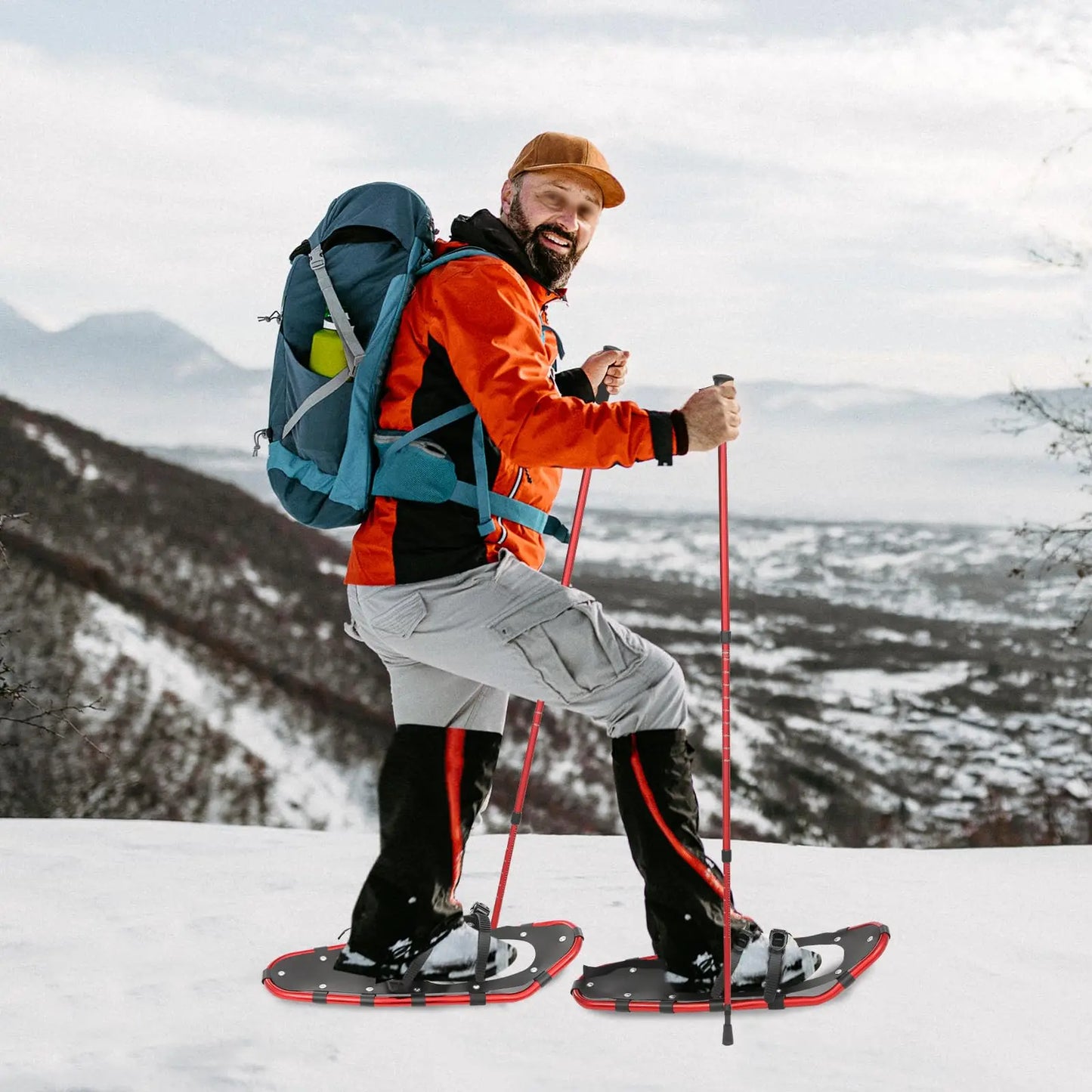 Snowshoes with Adjustable Trekking Poles Bundle, Carry Bag Lightweight Aluminum Walking Hiking Poles Durable All Terrain with a