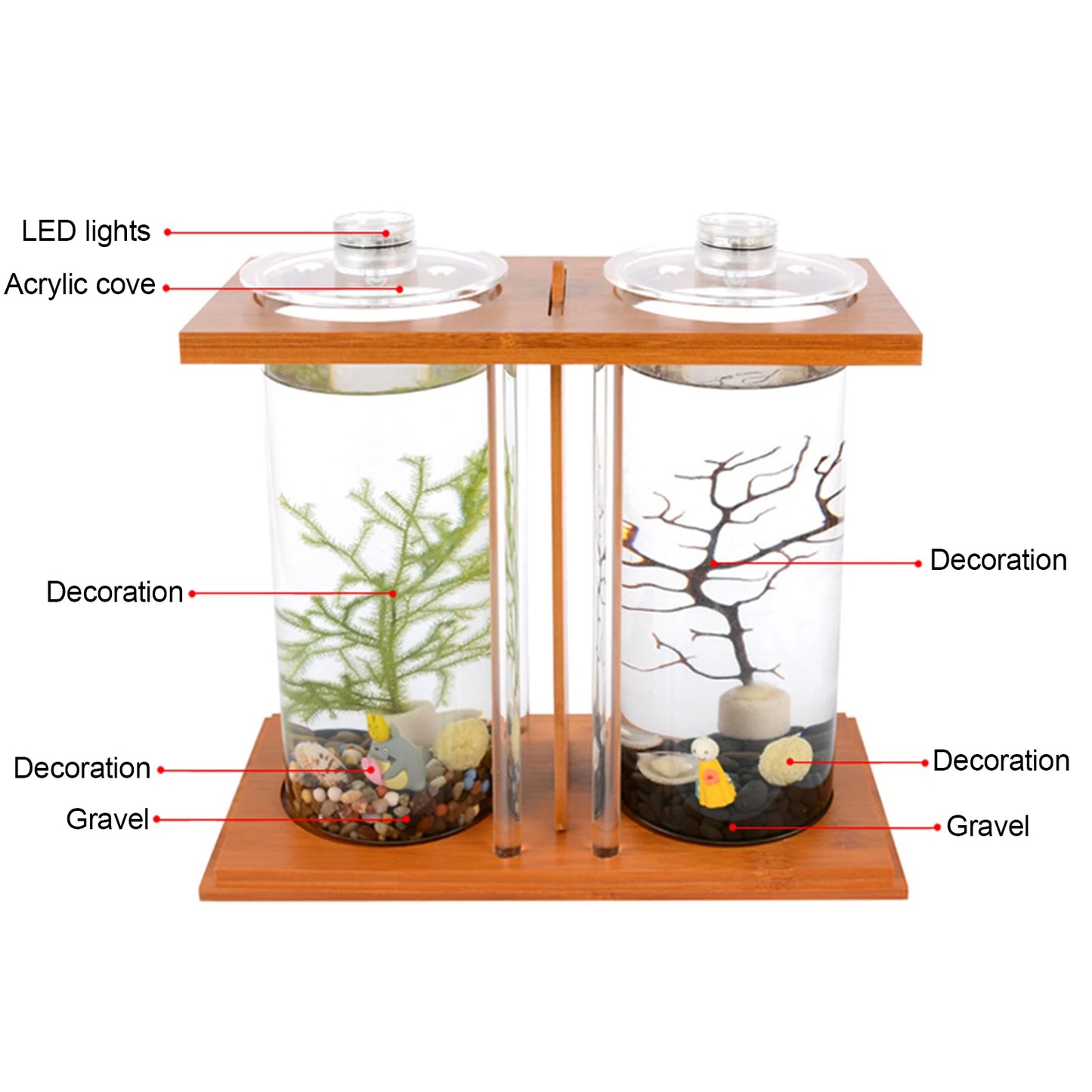 Desktop Mini Fish Tank Creative Bamboo Wood Ecological Fish Tank Dual Glass DIY Fish Tank Aquarium