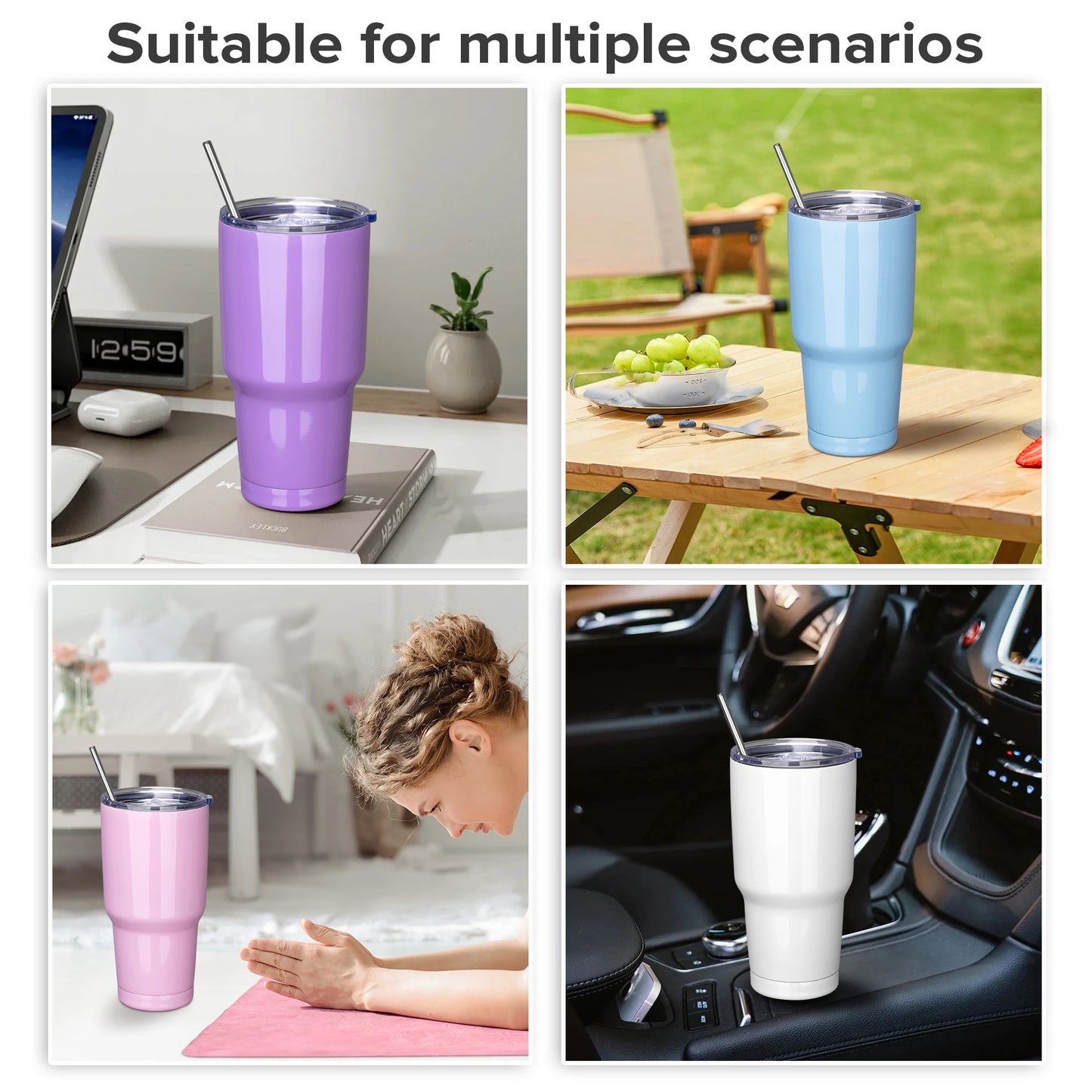 25 Pack 30OZ Powder Coated Curved Design Car Cups, Stainless Steel Water Bottle, Laser Engraved Drinkware Coffee Cup
