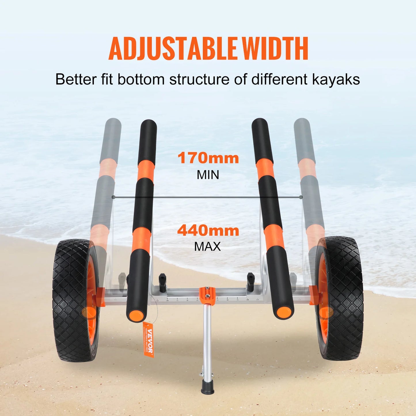SucceBuy Kayak Cart 450lbs Detachable Canoe Trolley Cart with 12 Inch Tires Adjustable Width for Paddleboards Float Mats and Jon Boats