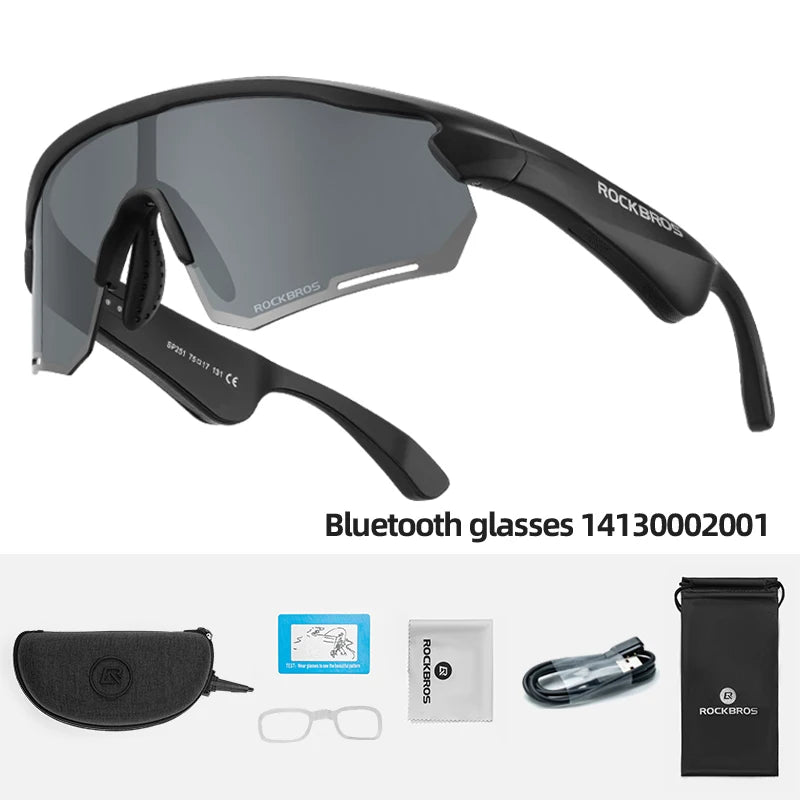 Rockbros Cycling Glasses Wireless Bluetooth 5.2 Polarized Sunglasses Headset MP3 Riding Eyewear UV400 Goggles