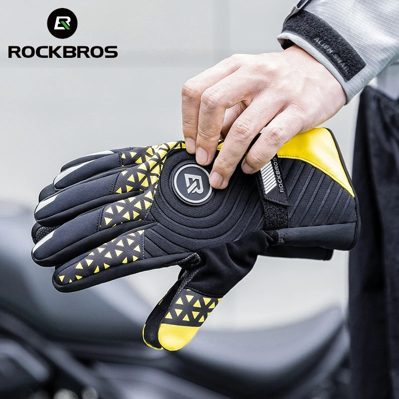 ROCKBROS Winter Warm Bike Gloves Touch Screen Windproof Thermal Motor Bicycle Gloves Men Women SBR Pad Shockproof Cycling Gloves