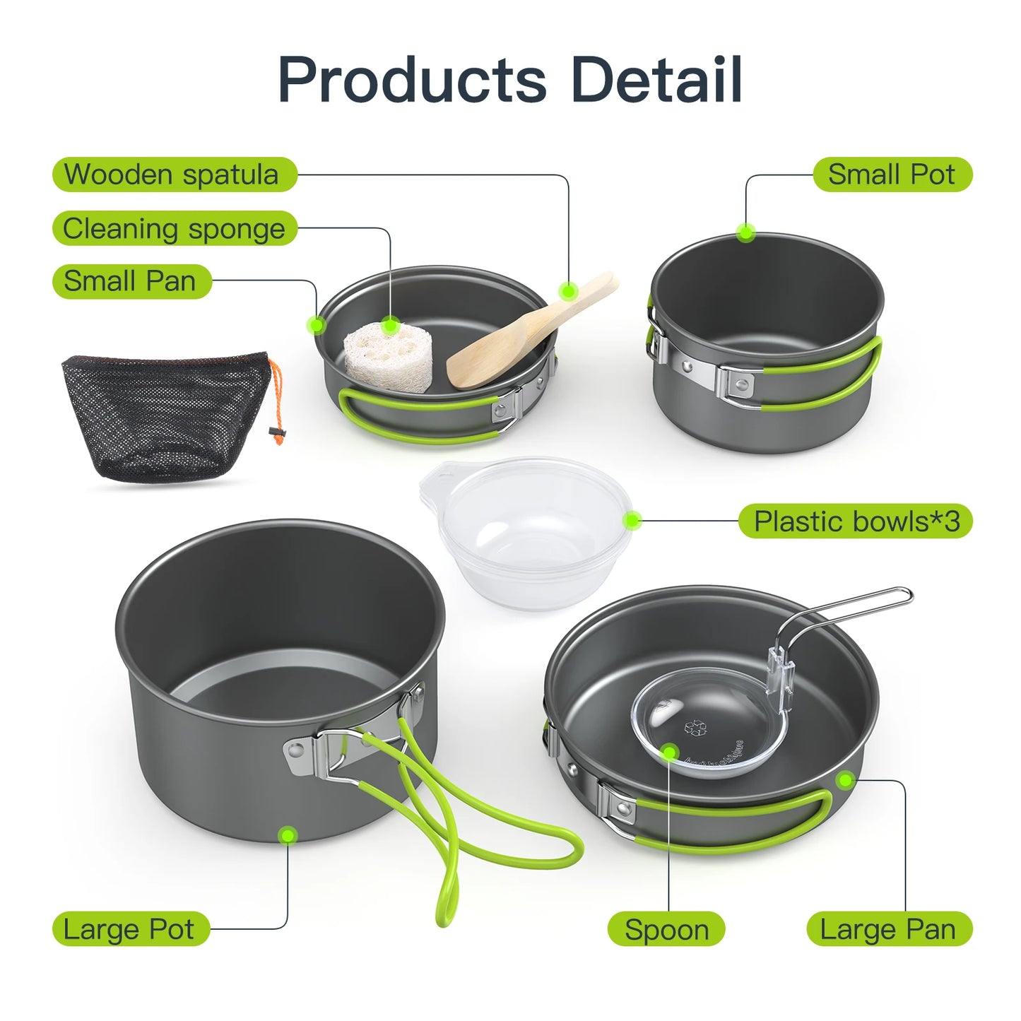 Outdoor Tableware Camping Cookware 2-3 People Multifunctional Aluminum Oxide Cooking Tool Set Portable Stove Dinnerware