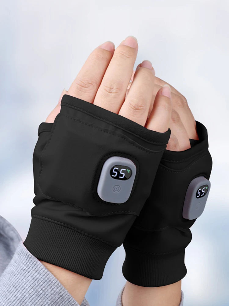 Touchscreen Heating Gloves Rechargeable Winter Warm USB Electric Heated Gloves Fingerless Hand Warmer Thermal for Skiing Gloves