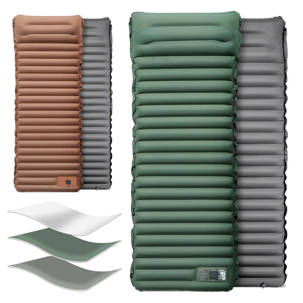 10cm Self-Inflating Sleeping Mat with Foot Pump and Pillow Ultralight Waterproof Camping Air Mattress for Outdoor Use