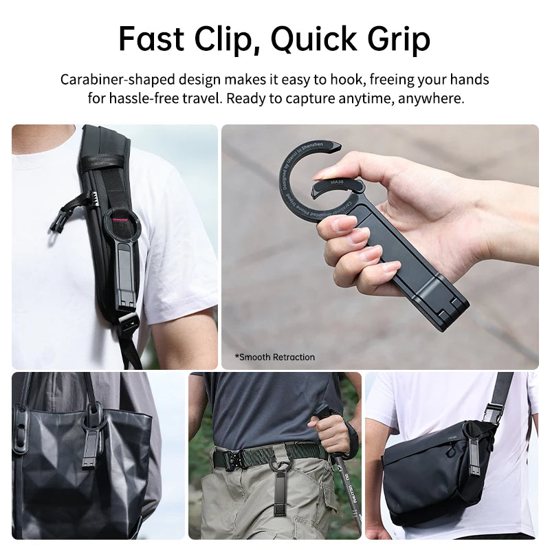 Ulanzi MA30 Carabiner-Mounted Phone Tripod for iPhone 15 14 13 12 Pro/Pro Max Dual-sided Magnet Tripod Desk Mount Phone Handle