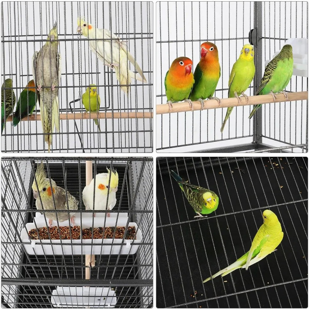 52" Forged Steel Vertical Large Flying King Bird Cage for Cockatiels, African Grey Parakeets with Stand