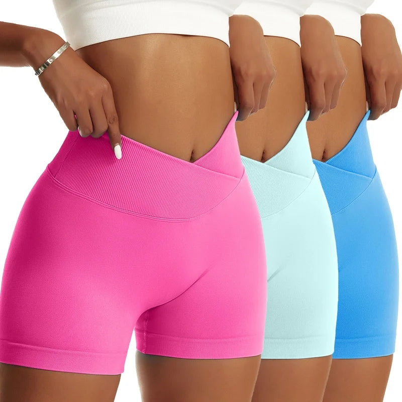 3 Pieces Women Solid Peach High Waist Yoga Scrunch Butt Shorts High Elastic Breathable Running Biker Pants