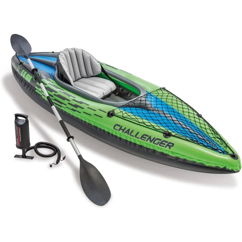 Intex Challenger Inflatable Kayak Series with Deluxe 86 Inch Paddles and High Output Pump Super Strong PVC