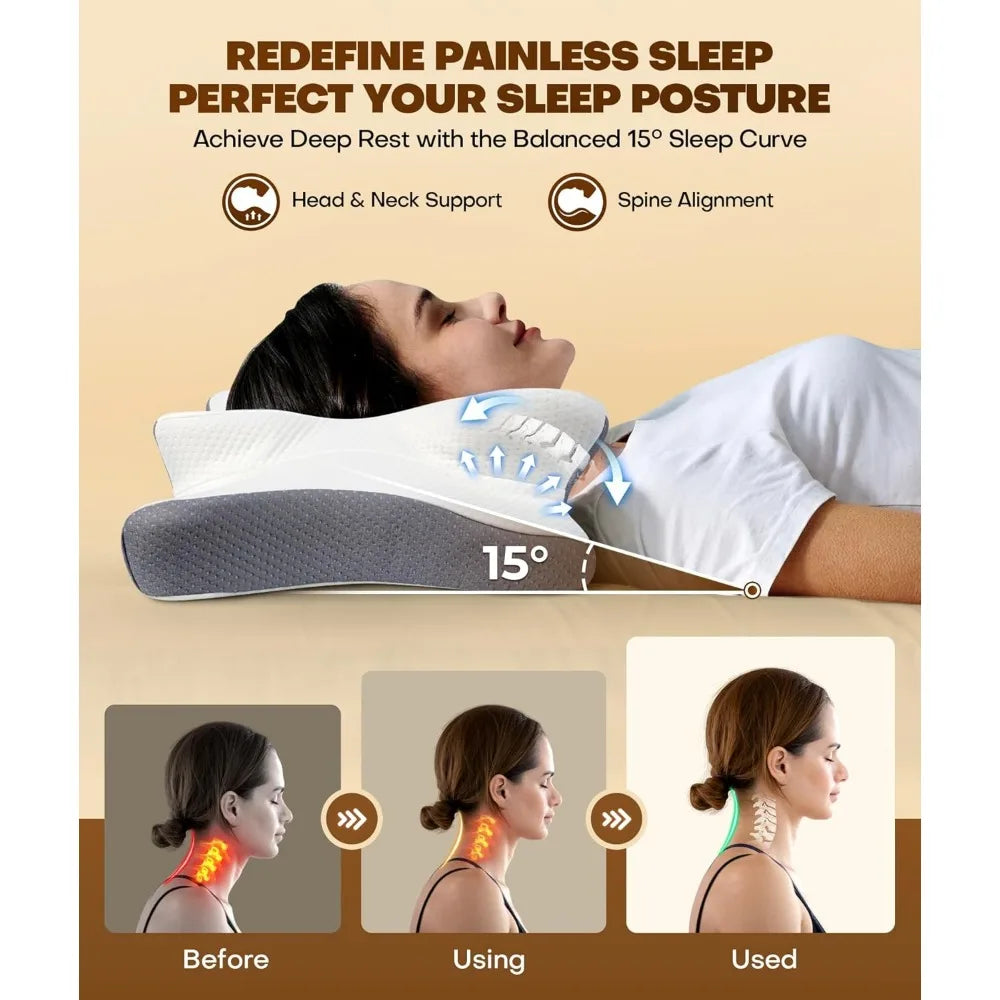 True Cooling Cervical Neck Pillow for Pain Relief, Ergonomic Side Sleeper Pillow for Neck Support, Odorless Orthopedic Contour