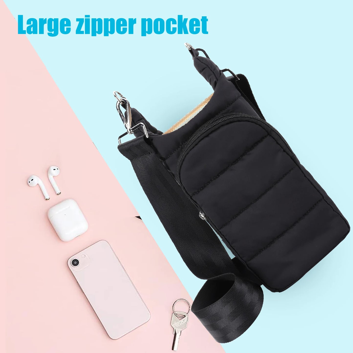 Water Bottle Holder Adjustable Wide Strap Water Bottle Puffer Tote Portable Water Bottle Pouch Soft for Outdoor Travel