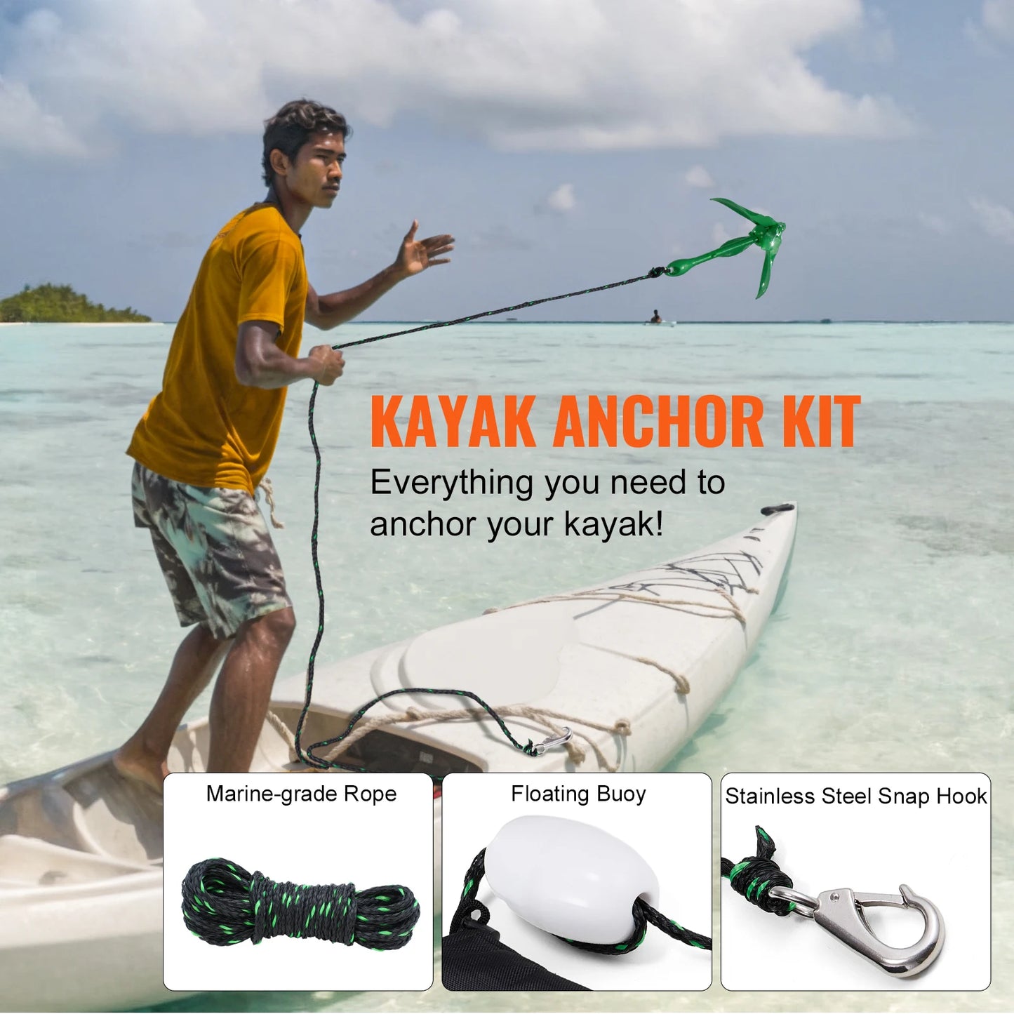 SucceBuy Kayak Anchor Kit 3.5 lb Paddle Board Anchor with 26.2 ft Rope Buoy and Storage Bag