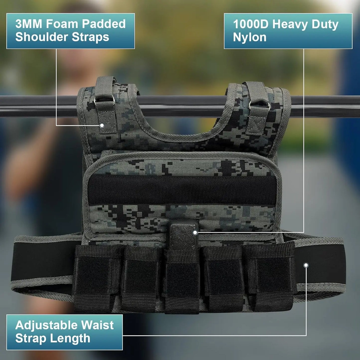 Adjustable Weighted Vest for Men 44LB with 19 Cast Iron Weights for Strength Training and Running