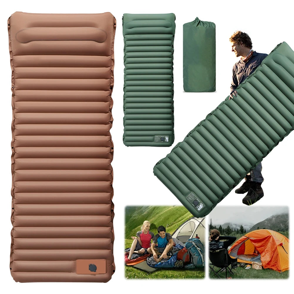 10cm Self-Inflating Sleeping Mat with Foot Pump and Pillow Ultralight Waterproof Camping Air Mattress for Outdoor Use