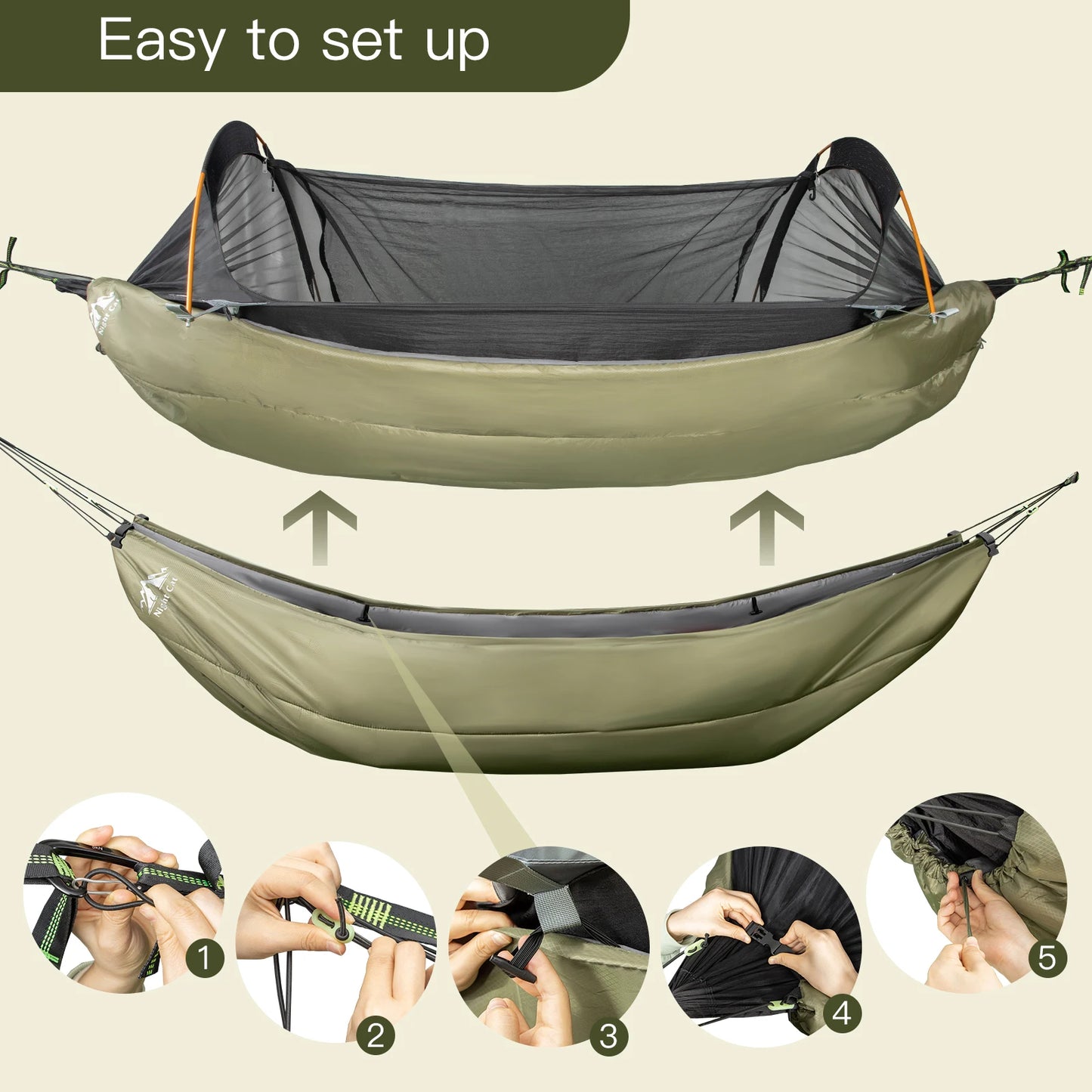 Night Cat Hammock Underquilts Sleeping Bag Single Insulated Under Blanket 4 Seasons Lightweight Soft Warm 5 to 20 Degrees Celsius 8 by 3.6 Feet