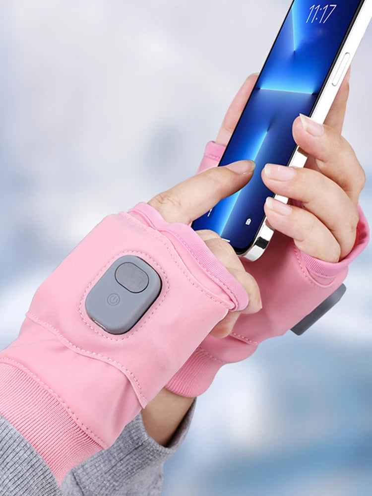 Touchscreen Heating Gloves Rechargeable Winter Warm USB Electric Heated Gloves Fingerless Hand Warmer Thermal for Skiing Gloves