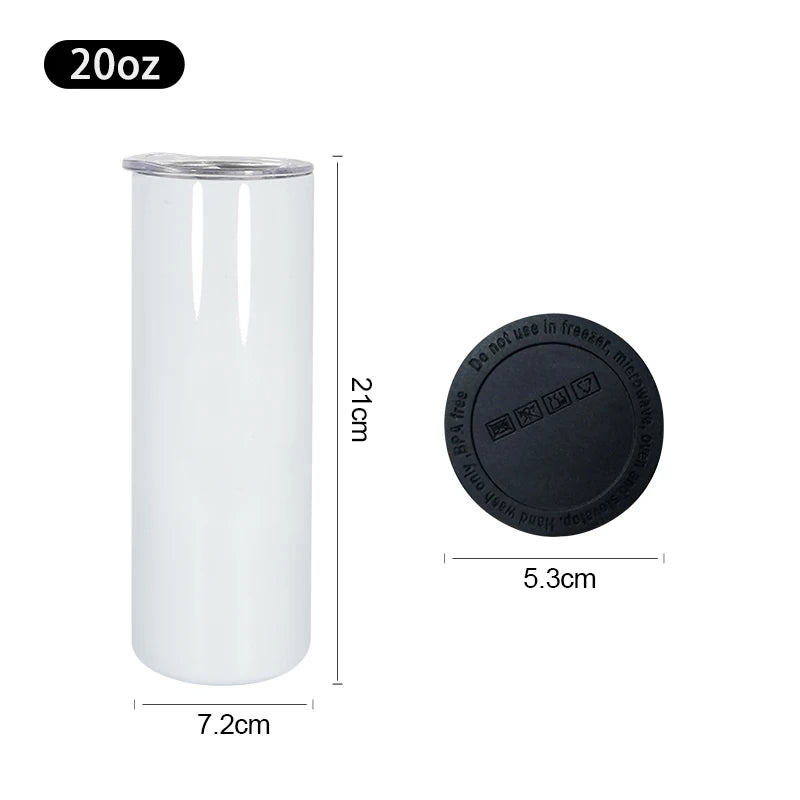 50pcs Pack 20oz Double Wall Stainless Steel Insulation Sublimation White Tumbler with Plastic Straw and Rubber Bottom Hu
