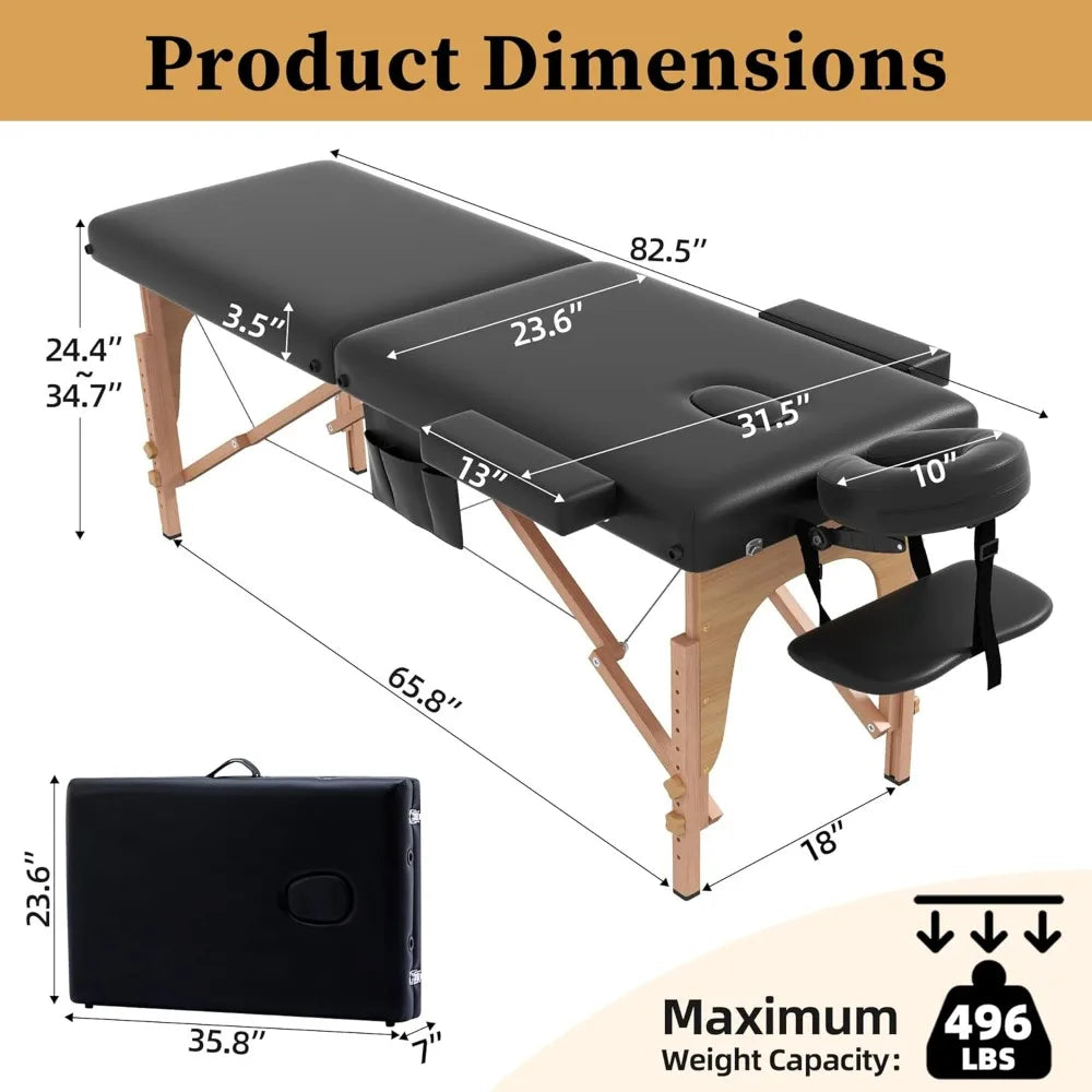 Massage Table Massage Bed Portable, 29 LBs Light Weight 2 Section Foldable Tattoo Bed Facial Care Spa Lash Bed Height Adjustabl