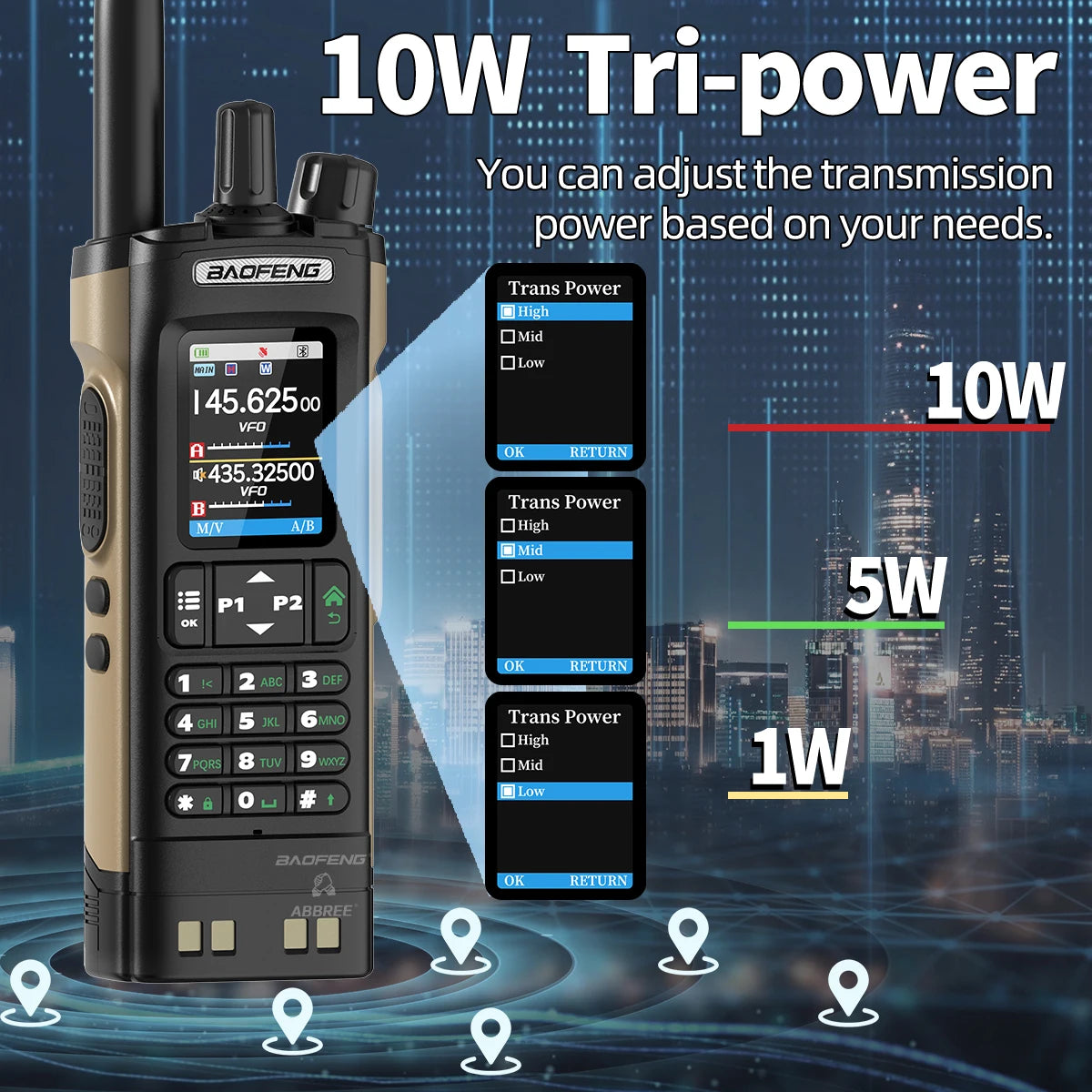 Baofeng UV-32 Walkie Talkie Multi Band 10W GPS Bluetooth Programming Amateur AM Two Way Radio with 2.0 Inch Screen Type C Ham Radio