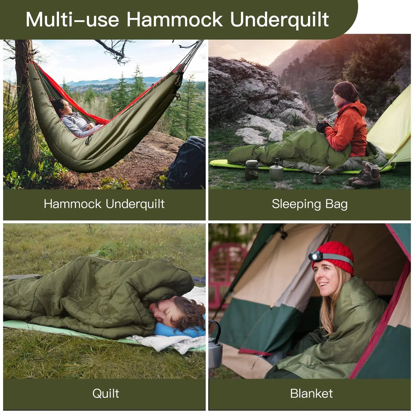 Night Cat Hammock Underquilts Sleeping Bag Single Insulated Under Blanket 4 Seasons Lightweight Soft Warm 5 to 20 Degrees Celsius 8 by 3.6 Feet