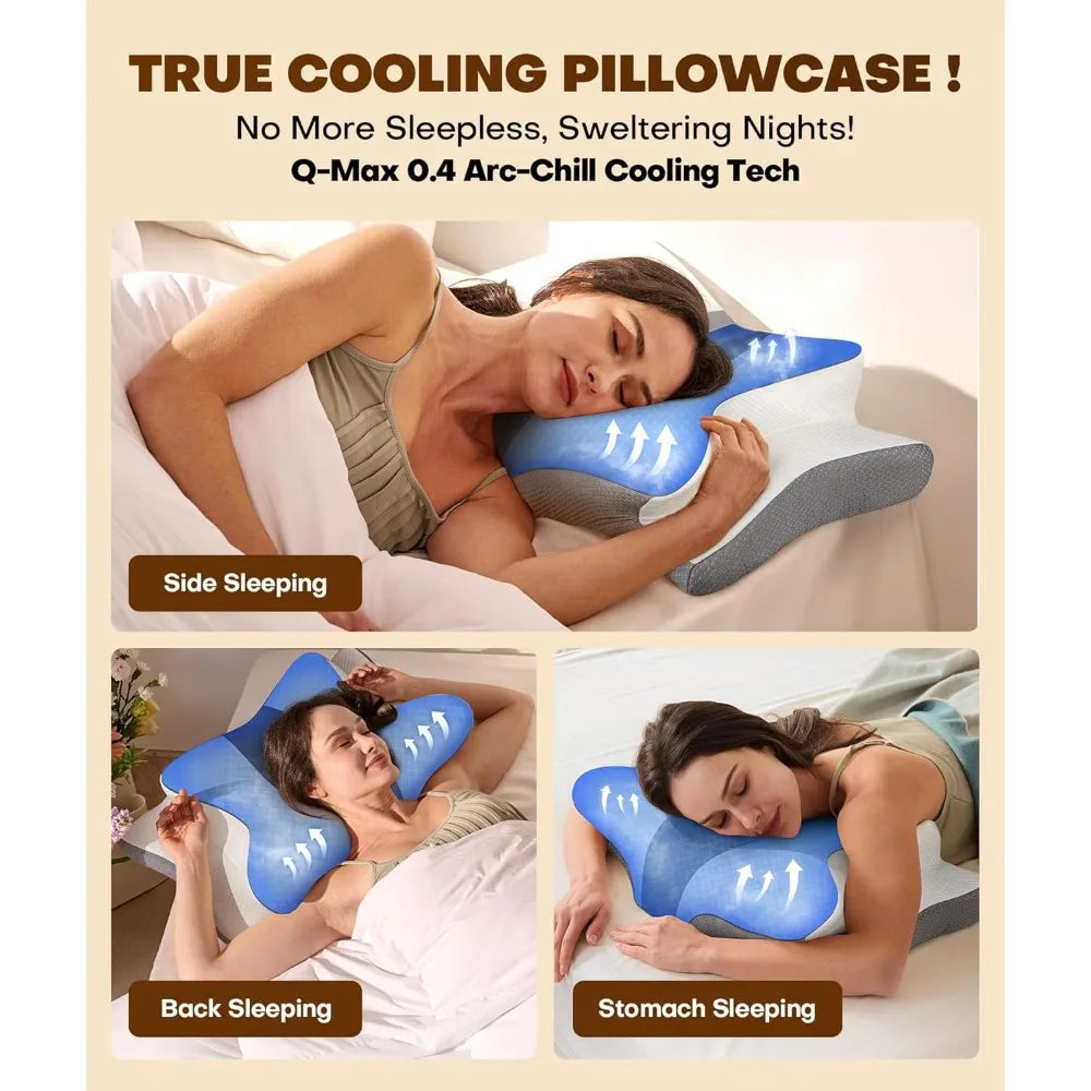 True Cooling Cervical Neck Pillow for Pain Relief, Ergonomic Side Sleeper Pillow for Neck Support, Odorless Orthopedic Contour