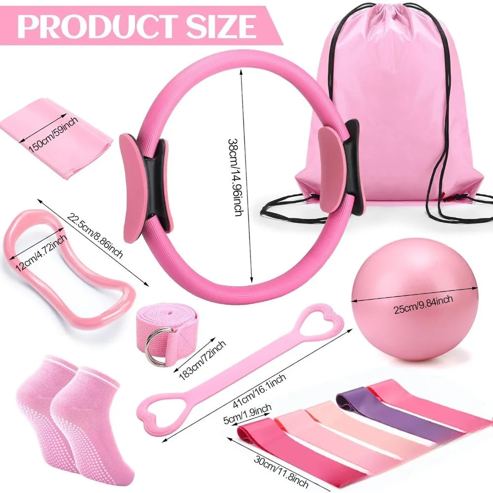 18 women's fitness equipment accessories: Pilates balls, stretching straps, magic rings, yoga rings for fitness