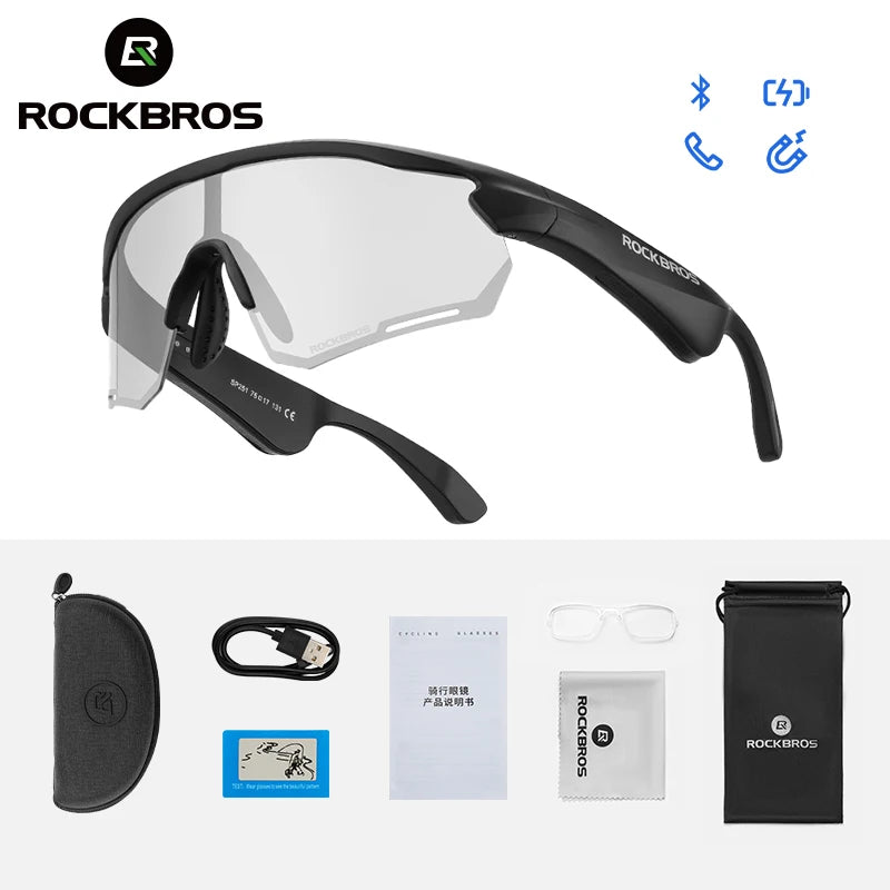Rockbros Cycling Glasses Wireless Bluetooth 5.2 Polarized Sunglasses Headset MP3 Riding Eyewear UV400 Goggles