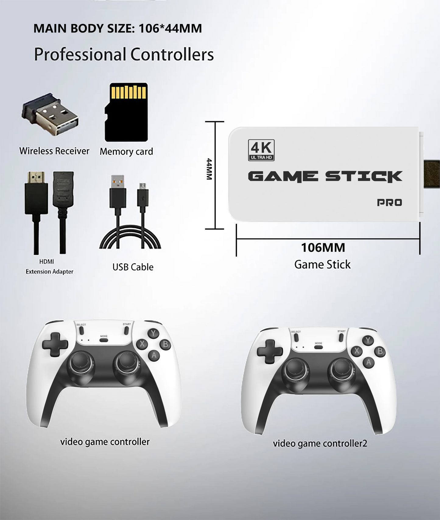 M8 4K Pro Game Stick Mini TV Handheld Game Console Wireless Gamepads Video Game 20000+ Retro HD Output Two-player for PS1 Etc