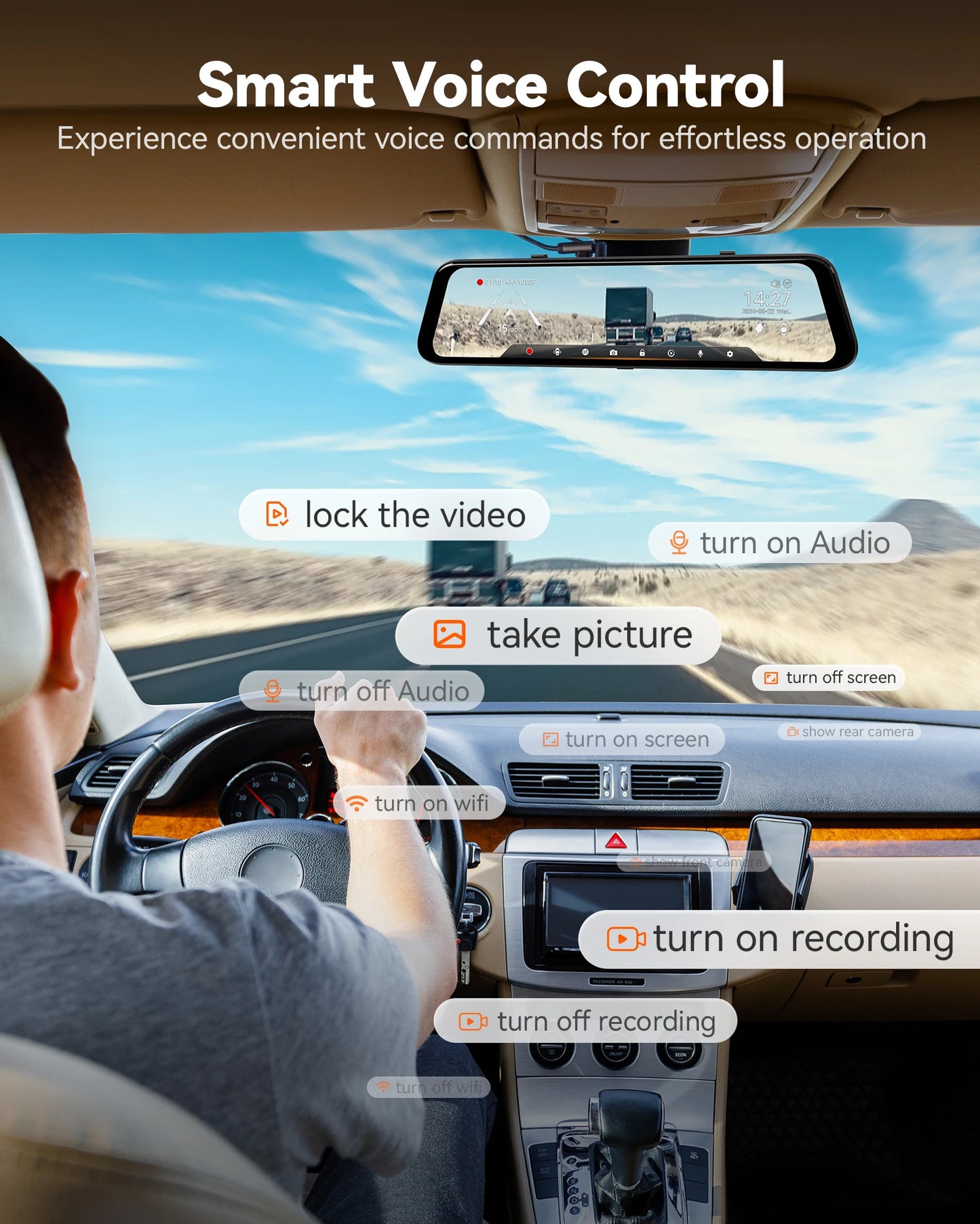 WOLFBOX G850 PRO 4K WIFI Mirror Dash Cam with ADAS and BSD 5.8GHz WiFi Voice Control Car DVR Rearview Mirror 12inch
