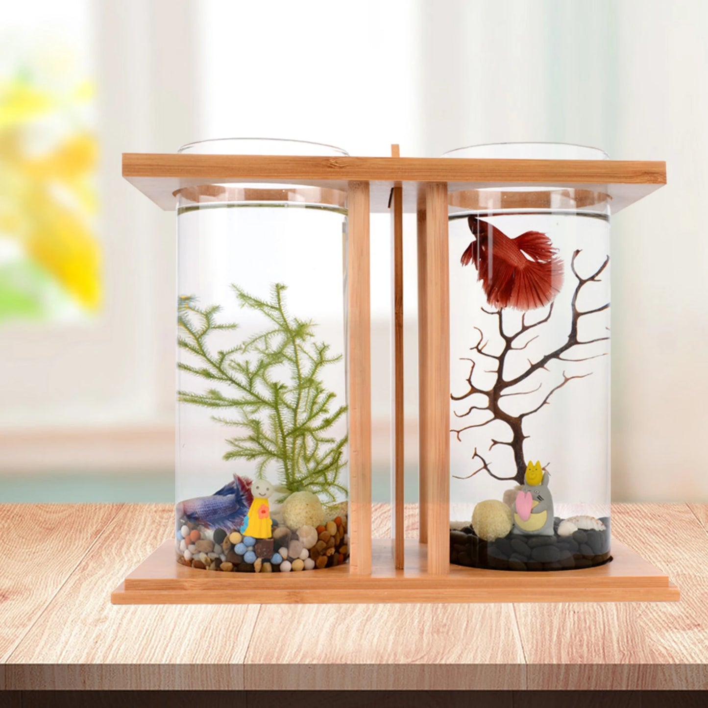 Desktop Mini Fish Tank Creative Bamboo Wood Ecological Fish Tank Dual Glass DIY Fish Tank Aquarium