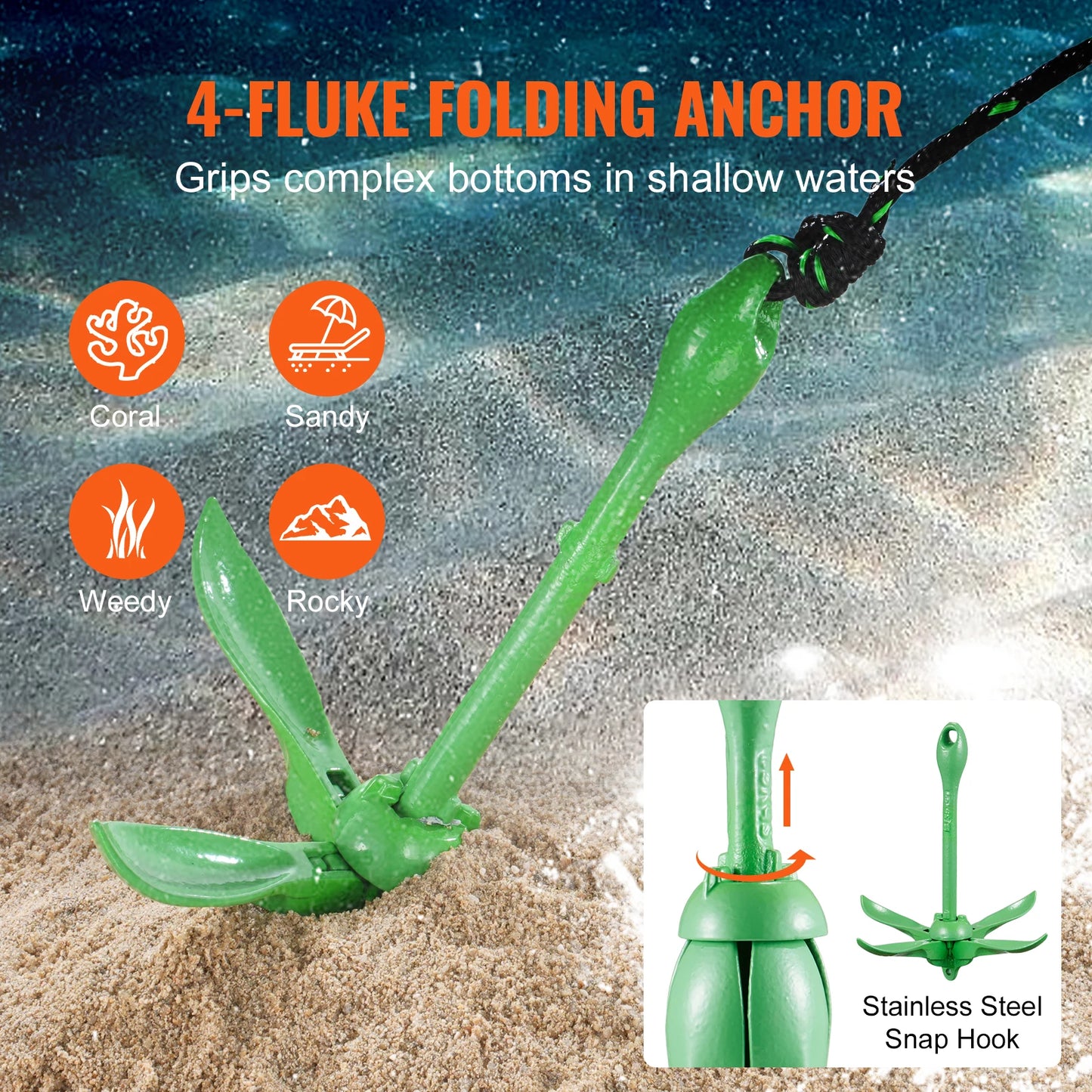 SucceBuy Kayak Anchor Kit 3.5 lb Paddle Board Anchor with 26.2 ft Rope Buoy and Storage Bag