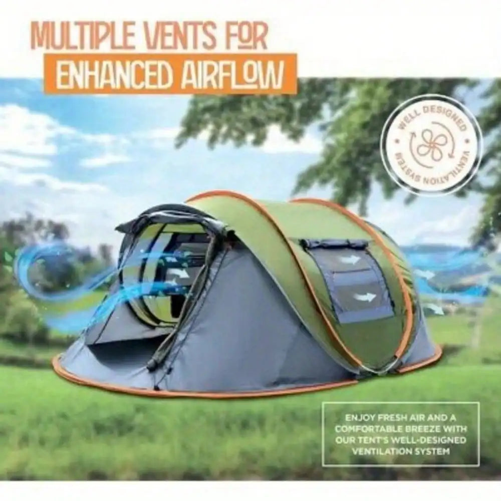 Camping Tent for Four People Easy Pop Up Design with Two Doors UPF50 Waterproof