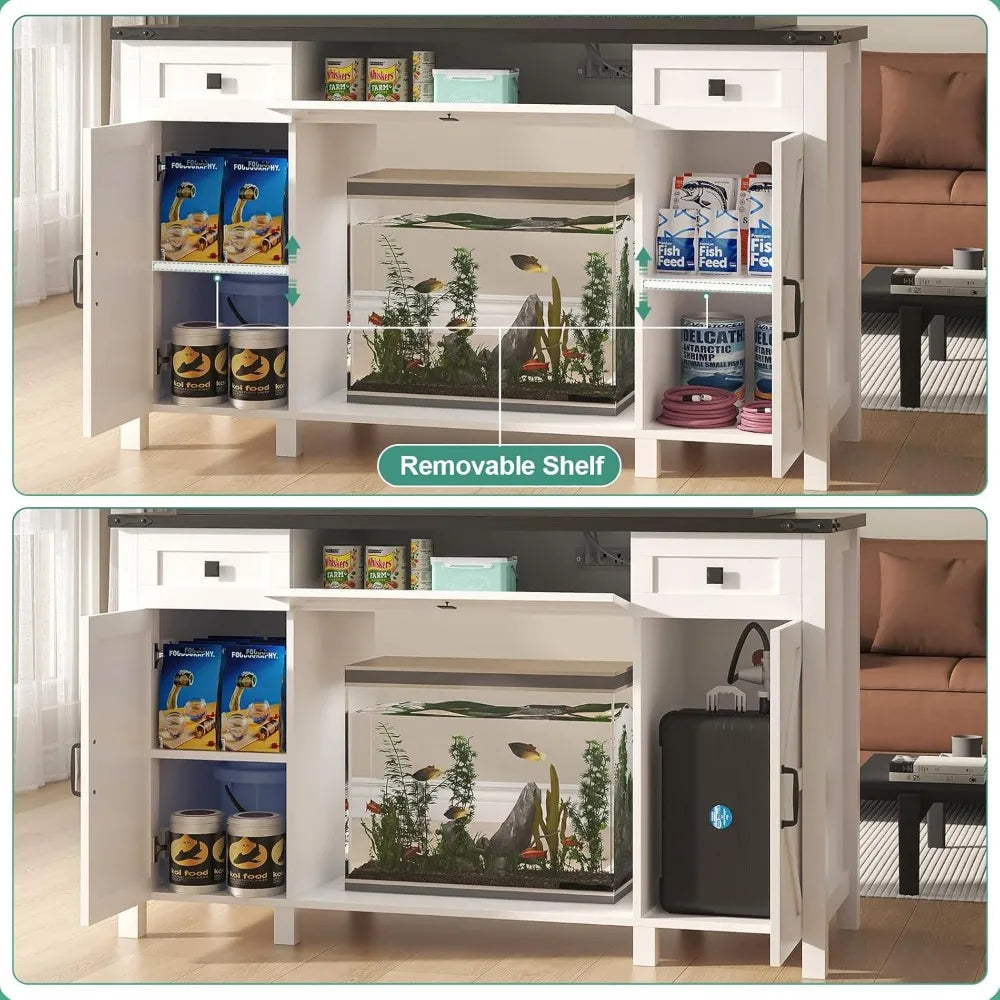 55-75 Gallon Aquarium Stand With Charging Station, Farmhouse Fish Tank Stand, Reptile Tank Stand Terrarium Stand with Drawer and